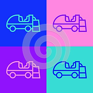 Pop art line Ice resurfacer icon isolated on color background. Ice resurfacing machine on rink. Cleaner for ice rink and