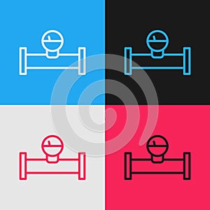 Pop art line Industry metallic pipe and manometer icon isolated on color background. Vector