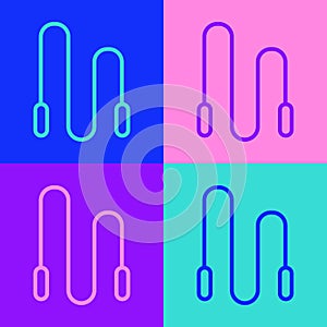 Pop art line Jump rope icon isolated on color background. Skipping rope. Sport equipment. Vector Illustration