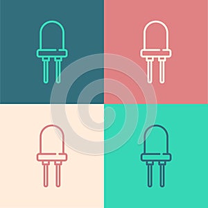 Pop art line Light emitting diode icon isolated on color background. Semiconductor diode electrical component. Vector