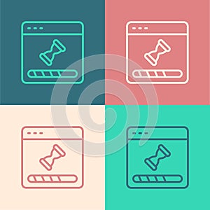 Pop art line Loading a data window with a progress bar icon isolated on color background. Vector