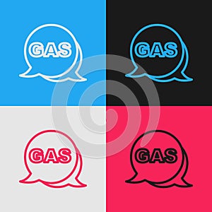 Pop art line Location and petrol or gas station icon isolated on color background. Car fuel symbol. Gasoline pump