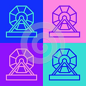 Pop art line Lottery machine icon isolated on color background. Lotto bingo game of luck concept. Wheel drum leisure