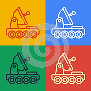 Pop art line Mars rover icon isolated on color background. Space rover. Moonwalker sign. Apparatus for studying planets