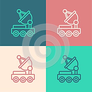 Pop art line Mars rover icon isolated on color background. Space rover. Moonwalker sign. Apparatus for studying planets