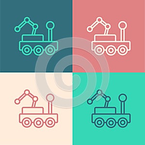 Pop art line Mars rover icon isolated on color background. Space rover. Moonwalker sign. Apparatus for studying planets