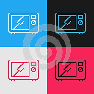 Pop art line Microwave oven icon isolated on color background. Home appliances icon. Vector