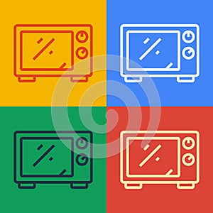 Pop art line Microwave oven icon isolated on color background. Home appliances icon. Vector