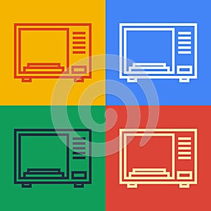 Pop art line Microwave oven icon isolated on color background. Home appliances icon. Vector Illustration
