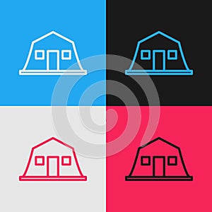 Pop art line Military barracks station icon isolated on color background. Airstrikes architecture army. Vector