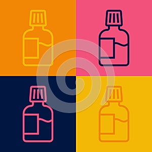 Pop art line Mouthwash plastic bottle icon isolated on color background. Liquid for rinsing mouth. Oralcare equipment