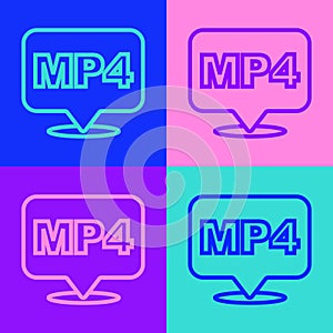 Pop art line MP4 file document. Download mp4 button icon isolated on color background. MP4 file symbol. Vector