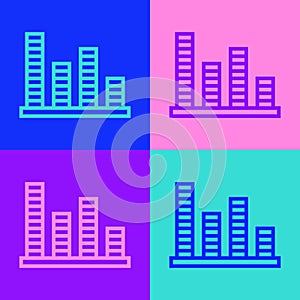 Pop art line Music equalizer icon isolated on color background. Sound wave. Audio digital equalizer technology, console