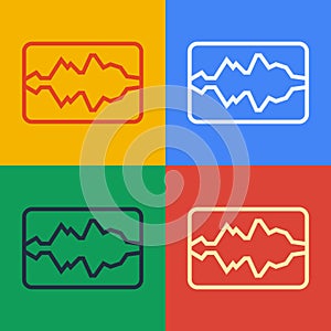 Pop art line Music wave equalizer icon isolated on color background. Sound wave. Audio digital equalizer technology