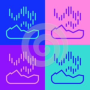 Pop art line Northern lights icon isolated on color background. Vector