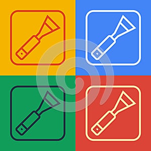 Pop art line Paint brush icon isolated on color background. For the artist or for archaeologists and cleaning during