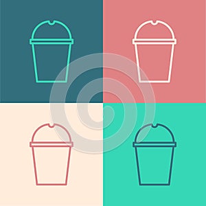 Pop art line Paper glass and water icon isolated on color background. Soda drink glass. Fresh cold beverage symbol