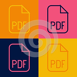 Pop art line PDF file document. Download pdf button icon isolated on color background. PDF file symbol. Vector