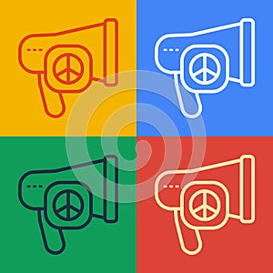 Pop art line Peace icon isolated on color background. Hippie symbol of peace. Vector