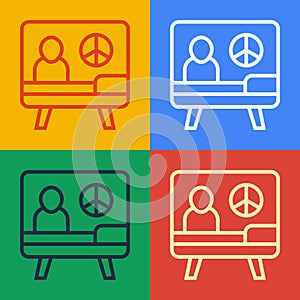 Pop art line Peace icon isolated on color background. Hippie symbol of peace. Vector