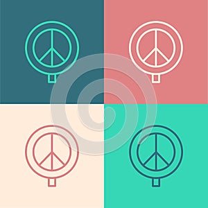 Pop art line Peace icon isolated on color background. Hippie symbol of peace. Vector