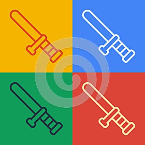 Pop art line Police rubber baton icon isolated on color background. Rubber truncheon. Police Bat. Police equipment