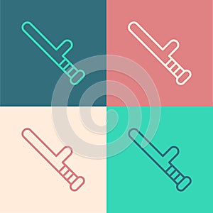 Pop art line Police rubber baton icon isolated on color background. Rubber truncheon. Police Bat. Police equipment