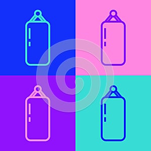 Pop art line Punching bag icon isolated on color background. Vector Illustration