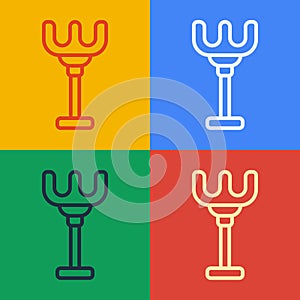 Pop art line Rake toy icon isolated on color background. Children toy for beach games. Vector