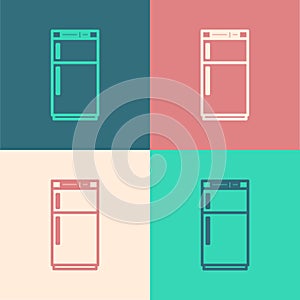 Pop art line Refrigerator icon isolated on color background. Fridge freezer refrigerator. Household tech and appliances