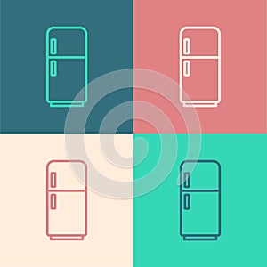 Pop art line Refrigerator icon isolated on color background. Fridge freezer refrigerator. Household tech and appliances