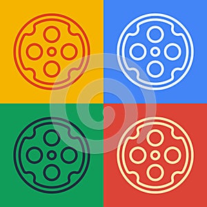 Pop art line Revolver cylinder icon isolated on color background. Vector