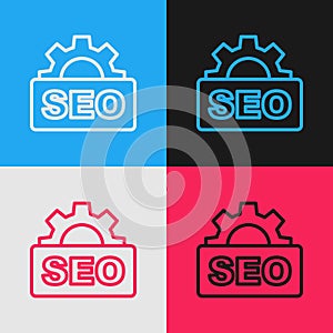 Pop art line SEO optimization icon isolated on color background. Vector