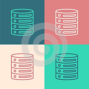 Pop art line Server, Data, Web Hosting icon isolated on color background. Vector