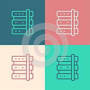 Pop art line Server, Data, Web Hosting icon isolated on color background. Vector