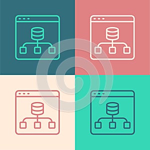 Pop art line Server, Data, Web Hosting icon isolated on color background. Vector