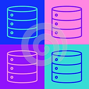 Pop art line Server, Data, Web Hosting icon isolated on color background. Vector