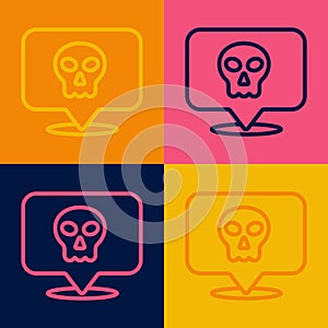 Pop art line Skull icon isolated on color background. Happy Halloween party. Vector