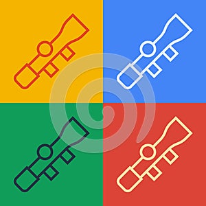 Pop art line Sniper optical sight icon isolated on color background. Sniper scope crosshairs. Vector
