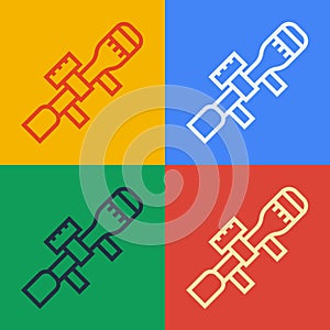 Pop art line Sniper optical sight icon isolated on color background. Sniper scope crosshairs. Vector