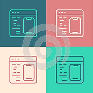 Pop art line Software, web developer programming code icon isolated on color background. Javascript computer script
