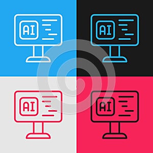 Pop art line Software, web developer programming code icon isolated on color background. Javascript computer script