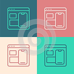 Pop art line Software, web developer programming code icon isolated on color background. Javascript computer script