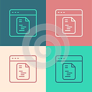 Pop art line Software, web developer programming code icon isolated on color background. Javascript computer script