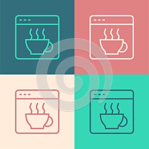 Pop art line Software, web developer programming code icon isolated on color background. Javascript computer script