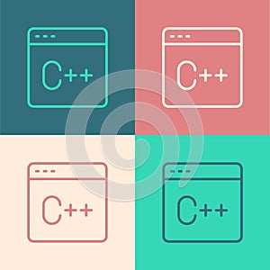 Pop art line Software, web developer programming code icon isolated on color background. Javascript computer script