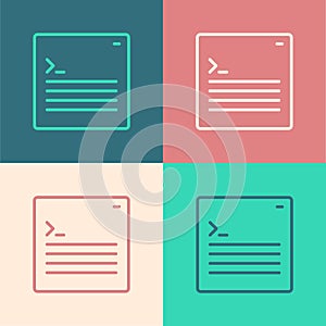 Pop art line Software, web developer programming code icon isolated on color background. Javascript computer script