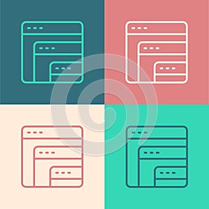 Pop art line Software, web developer programming code icon isolated on color background. Javascript computer script