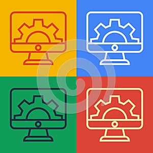 Pop art line Software, web development, programming concept icon isolated on color background. Programming language and