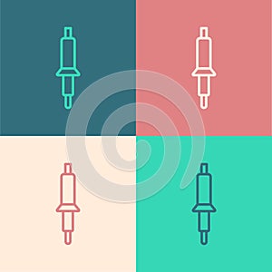 Pop art line Soldering iron icon isolated on color background. Vector